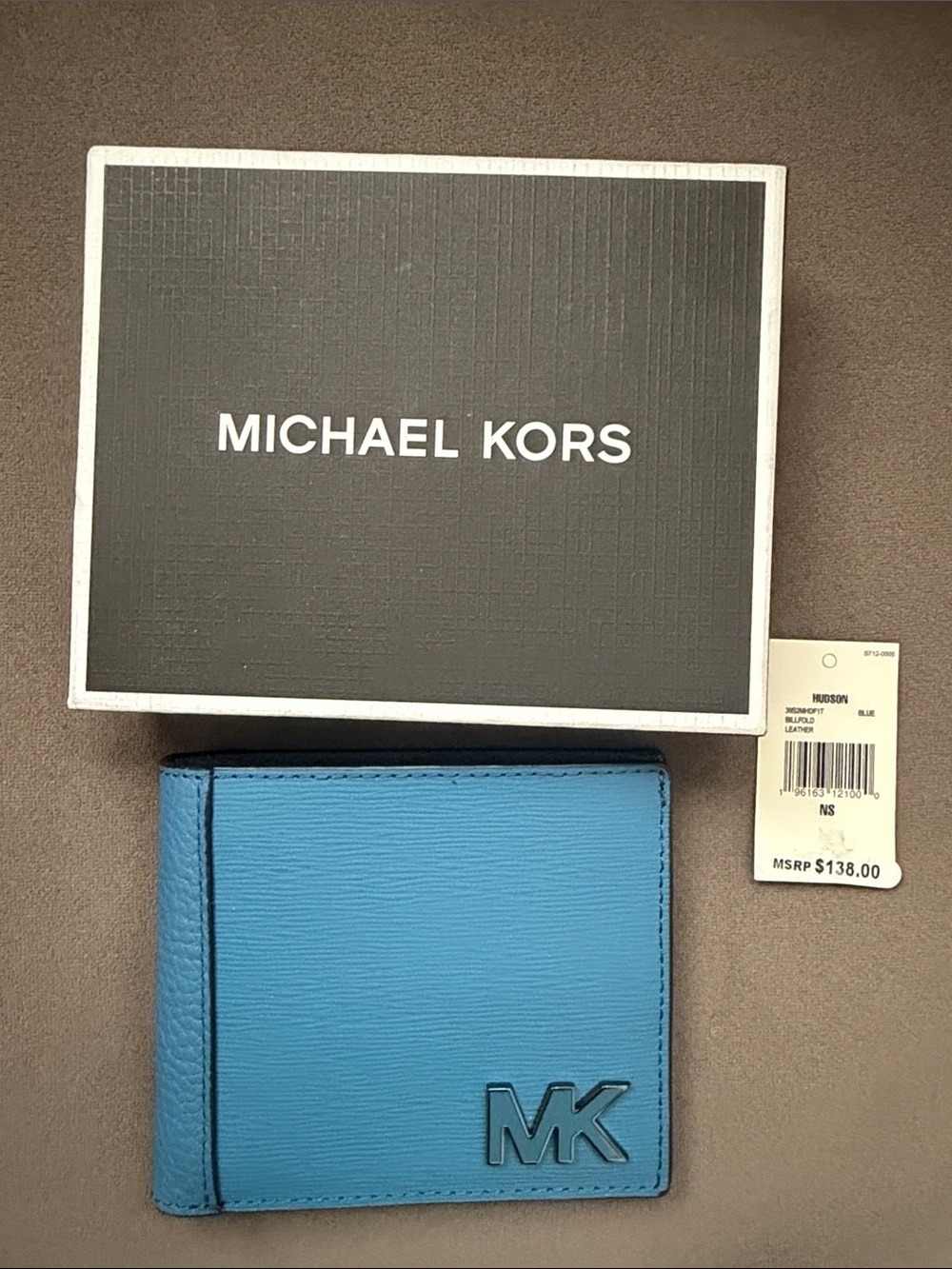 Michael Kors Men's Blue MK Leather Bi-Fold “Hudson” Wallet